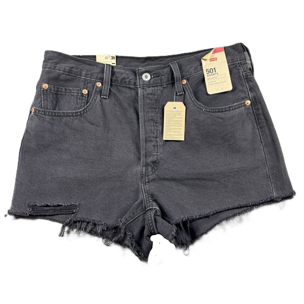 Levi's Women Shorts 501 NEW Denim Cut Off Button Fly High Rise Black Sz 31 Q241
